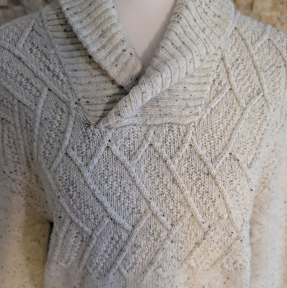 Chaps Shawl Collar Classic Fit Sweater Mens Ralph Lauren Cream Knit Sz S image 3